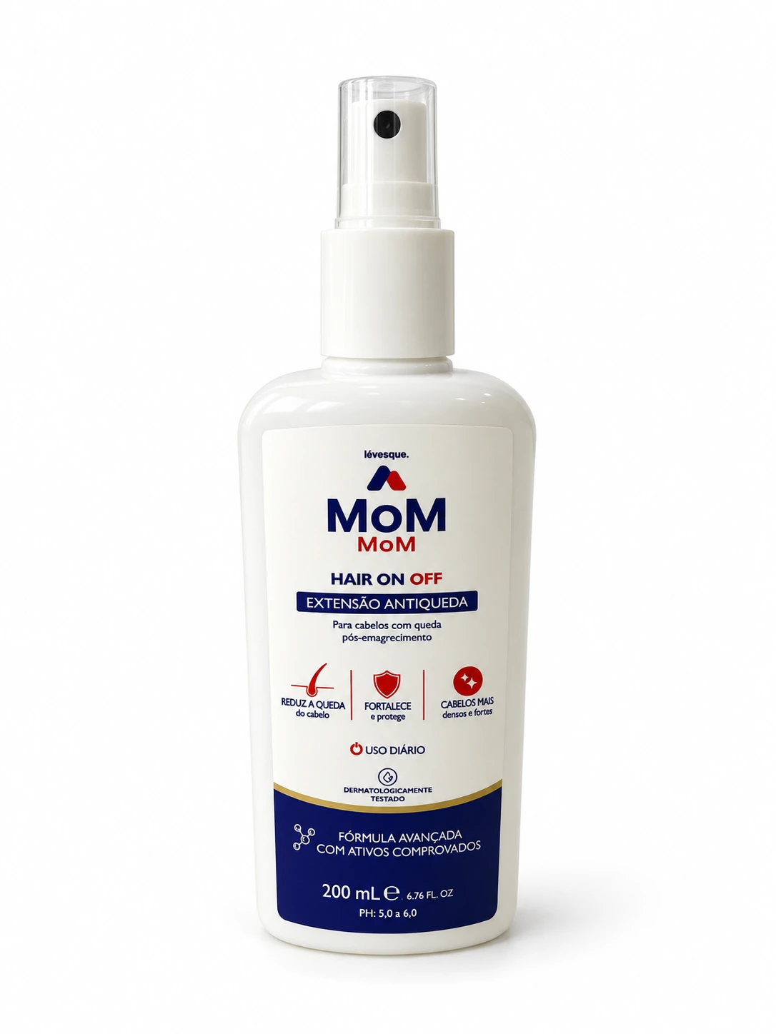 Frasco do Tônico MoM MoM Hair On Off sobre fundo claro
